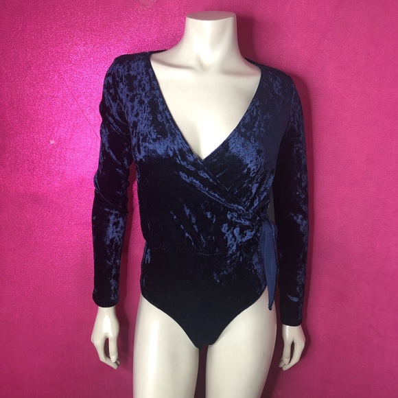 Lulus Navy Blue Velvet Long Sleeve Bodysuit - Picture 4 of 6